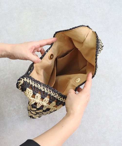 T・S・L（ティーエスエル）の「ペーパー配色クロシェワンショルダーバッグ（かごバッグ・レディース・ベージュ/オレンジ/ブラック・FREE）」の15枚目の写真