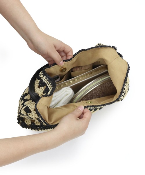 T・S・L（ティーエスエル）の「ペーパー配色クロシェワンショルダーバッグ（かごバッグ・レディース・ベージュ/オレンジ/ブラック・FREE）」の20枚目の写真