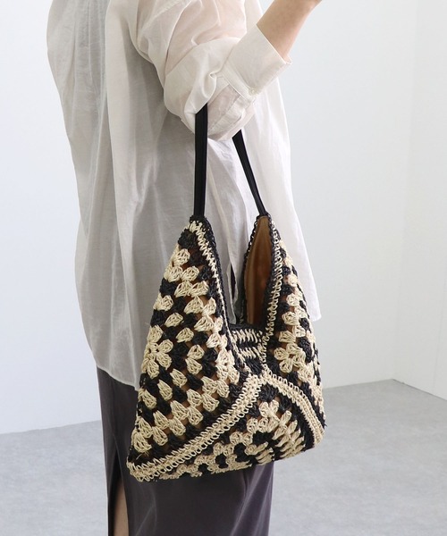 T・S・L（ティーエスエル）の「ペーパー配色クロシェワンショルダーバッグ（かごバッグ・レディース・ベージュ/オレンジ/ブラック・FREE）」の5枚目の写真