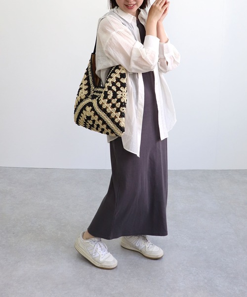 T・S・L（ティーエスエル）の「ペーパー配色クロシェワンショルダーバッグ（かごバッグ・レディース・ベージュ/オレンジ/ブラック・FREE）」の8枚目の写真