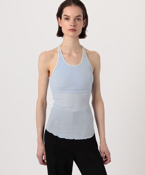 HAKUJI(ハクジ)の「HAKUJI Twist cotton asym TT(Tシャツ/カットソー・レディース・ライトブルー/ホワイト/ブラック・FREE)」の5枚目の写真