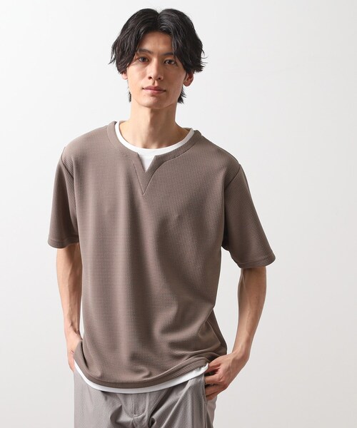 THE SHOP TK （ザ ショップ ティーケー ）の「ミニフクレキーネック半袖Tシャツ（Tシャツ/カットソー・メンズ・ベージュ/ネイビー/ピンク系/オフホワイト/ブルー・02/03/04）」の12枚目の写真
