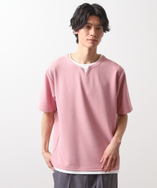 THE SHOP TK （ザ ショップ ティーケー ）の「ミニフクレキーネック半袖Tシャツ（Tシャツ/カットソー・メンズ・ベージュ/ネイビー/ピンク系/オフホワイト/ブルー・02/03/04）」の15枚目の写真
