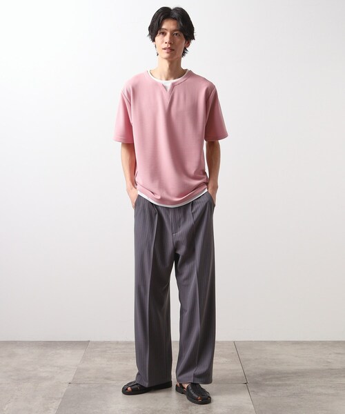 THE SHOP TK （ザ ショップ ティーケー ）の「ミニフクレキーネック半袖Tシャツ（Tシャツ/カットソー・メンズ・ベージュ/ネイビー/ピンク系/オフホワイト/ブルー・02/03/04）」の17枚目の写真