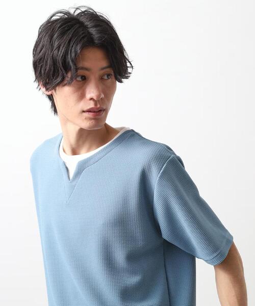 THE SHOP TK （ザ ショップ ティーケー ）の「ミニフクレキーネック半袖Tシャツ（Tシャツ/カットソー・メンズ・ベージュ/ネイビー/ピンク系/オフホワイト/ブルー・02/03/04）」の19枚目の写真