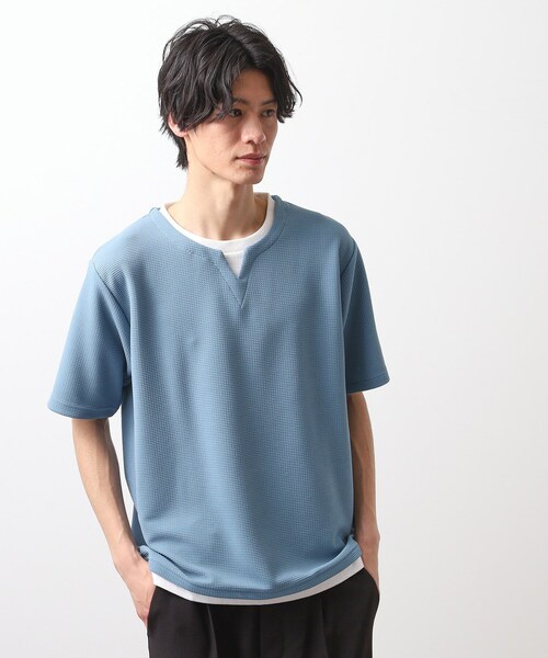 THE SHOP TK （ザ ショップ ティーケー ）の「ミニフクレキーネック半袖Tシャツ（Tシャツ/カットソー・メンズ・ベージュ/ネイビー/ピンク系/オフホワイト/ブルー・02/03/04）」の20枚目の写真