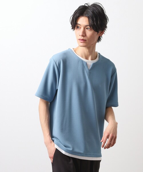 THE SHOP TK （ザ ショップ ティーケー ）の「ミニフクレキーネック半袖Tシャツ（Tシャツ/カットソー・メンズ・ベージュ/ネイビー/ピンク系/オフホワイト/ブルー・02/03/04）」の21枚目の写真