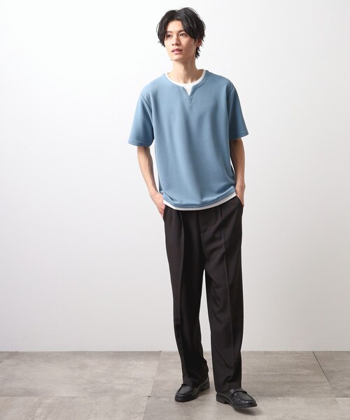 THE SHOP TK （ザ ショップ ティーケー ）の「ミニフクレキーネック半袖Tシャツ（Tシャツ/カットソー・メンズ・ベージュ/ネイビー/ピンク系/オフホワイト/ブルー・02/03/04）」の22枚目の写真