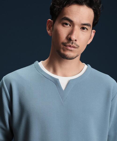 THE SHOP TK （ザ ショップ ティーケー ）の「ミニフクレキーネック半袖Tシャツ（Tシャツ/カットソー・メンズ・ベージュ/ネイビー/ピンク系/オフホワイト/ブルー・02/03/04）」の4枚目の写真