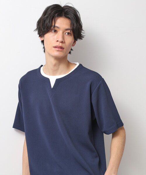 THE SHOP TK （ザ ショップ ティーケー ）の「ミニフクレキーネック半袖Tシャツ（Tシャツ/カットソー・メンズ・ベージュ/ネイビー/ピンク系/オフホワイト/ブルー・02/03/04）」の6枚目の写真