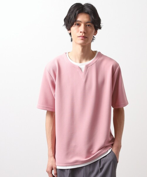 THE SHOP TK （ザ ショップ ティーケー ）の「ミニフクレキーネック半袖Tシャツ（Tシャツ/カットソー・メンズ・ベージュ/ネイビー/ピンク系/オフホワイト/ブルー・02/03/04）」の7枚目の写真
