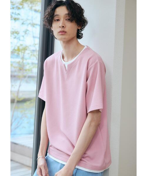 THE SHOP TK （ザ ショップ ティーケー ）の「ミニフクレキーネック半袖Tシャツ（Tシャツ/カットソー・メンズ・ベージュ/ネイビー/ピンク系/オフホワイト/ブルー・02/03/04）」の8枚目の写真