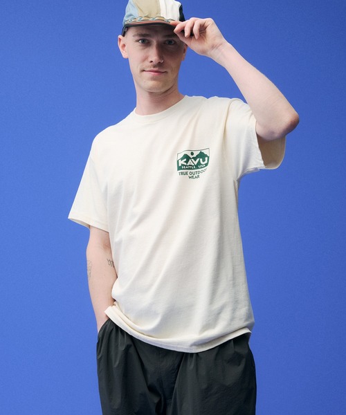 KAVU（カブー）の「KAVU/カブー TRUE LOGO TEE/トゥルーロゴティー（Tシャツ/カットソー・メンズ・オレンジ/ゴールド/サンドベージュ/ネイビー/レッド/ホワイト/ピンク/ナチュラル/ライトイエロー/アッシュグレー/ライトブルー/ブラック/ライトピンク/スカイブルー/ロイヤルブルー/チャコールグレー/グレー/ダークグリーン/ダークオレンジ/サックスブルー/チョコ/ライム/ライトグリーン/アクア/グリーン/ミント/インディゴブルー/マルーン/パープル・MEDIUM/LARGE/X-LARGE）」の9枚目の写真