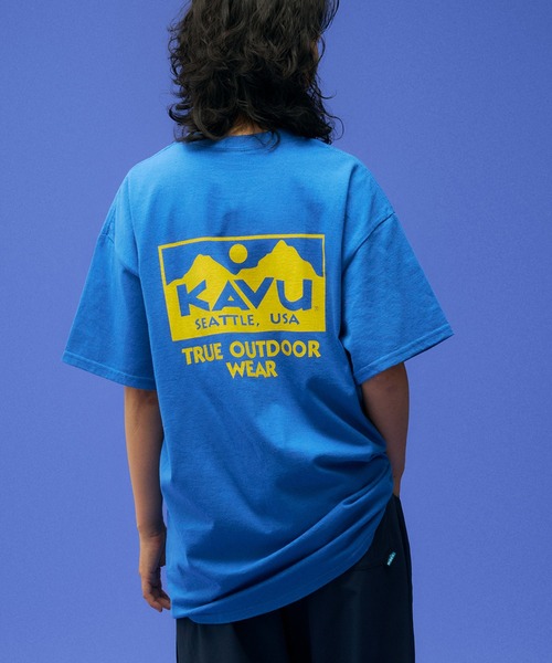 KAVU（カブー）の「KAVU/カブー TRUE LOGO TEE/トゥルーロゴティー（Tシャツ/カットソー・メンズ・オレンジ/ゴールド/サンドベージュ/ネイビー/レッド/ホワイト/ピンク/ナチュラル/ライトイエロー/アッシュグレー/ライトブルー/ブラック/ライトピンク/スカイブルー/ロイヤルブルー/チャコールグレー/グレー/ダークグリーン/ダークオレンジ/サックスブルー/チョコ/ライム/ライトグリーン/アクア/グリーン/ミント/インディゴブルー/マルーン/パープル・MEDIUM/LARGE/X-LARGE）」の19枚目の写真