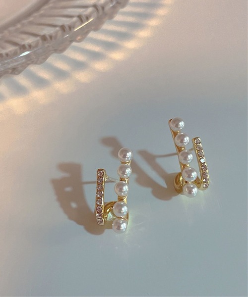 yu-ka(ユーカ)の「YU-KA:パール & CZコンビピアス Pearl & zirconia combination pierce(ピアス(両耳用)・レディース・ゴールド・FREE)」の1枚目の写真