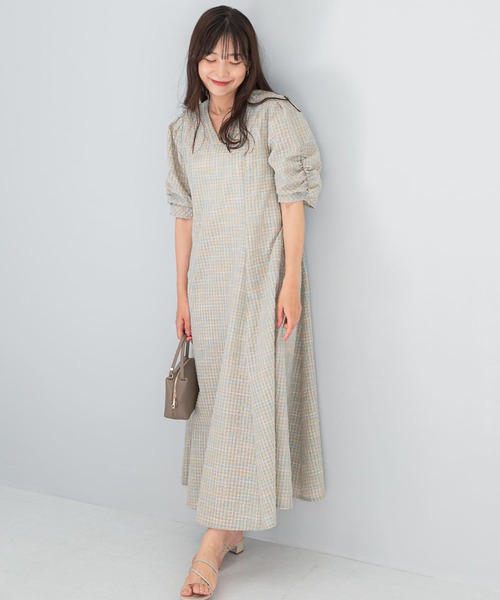 F by ROSSO（エフバイロッソ）の「F by ROSSO　チェックパフスリーブワンピース（ワンピース・レディース・ブラウン/ブルー/イエロー・36/38）」の4枚目の写真