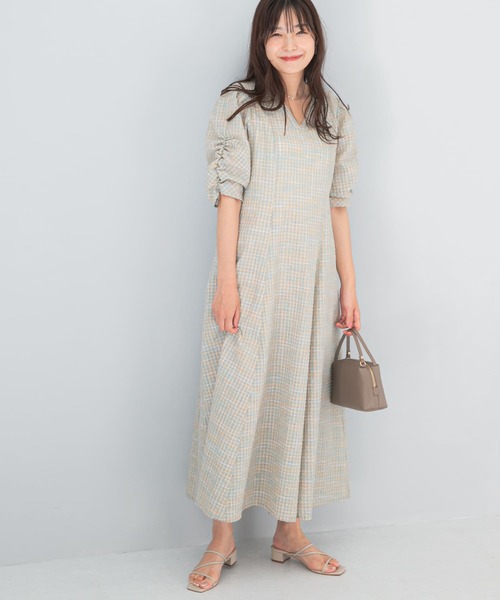 F by ROSSO（エフバイロッソ）の「F by ROSSO　チェックパフスリーブワンピース（ワンピース・レディース・ブラウン/ブルー/イエロー・36/38）」の5枚目の写真