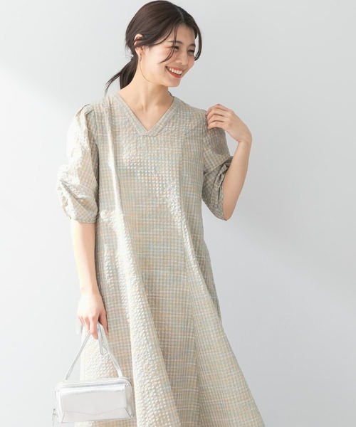 F by ROSSO（エフバイロッソ）の「F by ROSSO　チェックパフスリーブワンピース（ワンピース・レディース・ブラウン/ブルー/イエロー・36/38）」の6枚目の写真