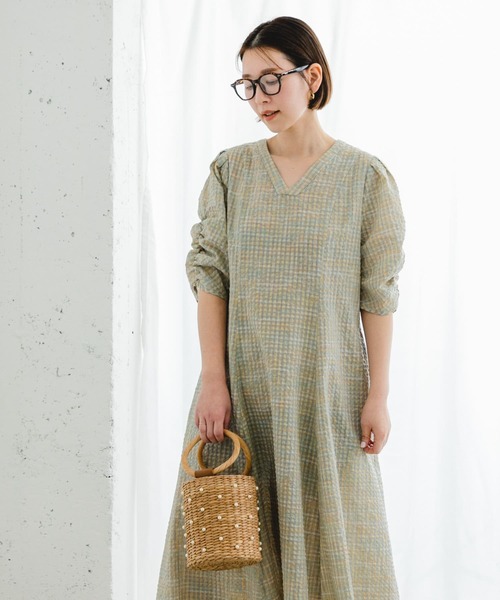 F by ROSSO（エフバイロッソ）の「F by ROSSO　チェックパフスリーブワンピース（ワンピース・レディース・ブラウン/ブルー/イエロー・36/38）」の8枚目の写真