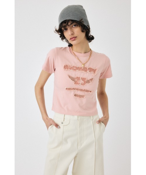 MOUSSY（マウジー）の「PATCH DENIM 25TH Tシャツ（Tシャツ/カットソー・レディース・グレー/ピンク/ブラック/ホワイト・FREE）」の16枚目の写真