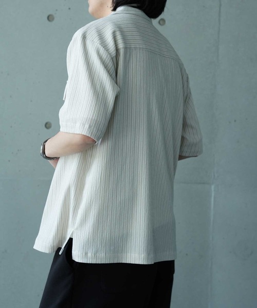 UNION STATION（ユニオンステーション）の「シャーリングストライプオープンカラーシャツ（シャツ/ブラウス・メンズ・ブラック系その他/ベージュ系その他・M/L）」の5枚目の写真