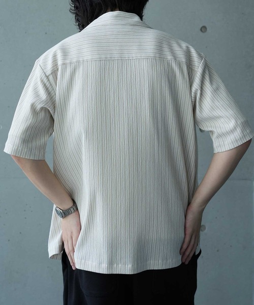 UNION STATION（ユニオンステーション）の「シャーリングストライプオープンカラーシャツ（シャツ/ブラウス・メンズ・ブラック系その他/ベージュ系その他・M/L）」の6枚目の写真