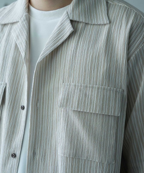 UNION STATION（ユニオンステーション）の「シャーリングストライプオープンカラーシャツ（シャツ/ブラウス・メンズ・ブラック系その他/ベージュ系その他・M/L）」の8枚目の写真