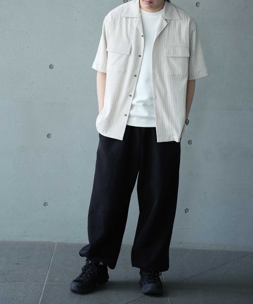 UNION STATION（ユニオンステーション）の「シャーリングストライプオープンカラーシャツ（シャツ/ブラウス・メンズ・ブラック系その他/ベージュ系その他・M/L）」の9枚目の写真