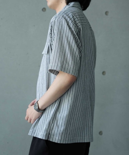 UNION STATION（ユニオンステーション）の「シャーリングストライプオープンカラーシャツ（シャツ/ブラウス・メンズ・ブラック系その他/ベージュ系その他・M/L）」の12枚目の写真