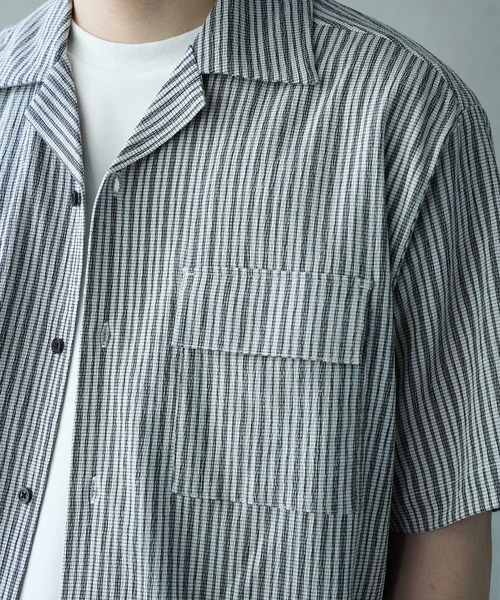 UNION STATION（ユニオンステーション）の「シャーリングストライプオープンカラーシャツ（シャツ/ブラウス・メンズ・ブラック系その他/ベージュ系その他・M/L）」の14枚目の写真