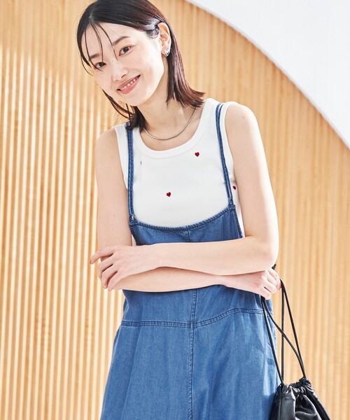 セール】ハートモチーフリブ刺繍タンクトップ（タンクトップ