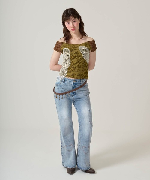 TINA：JOJUN（ティーナジョジュン）の「ウエスタンライク ルーズフレアデニムパンツ TINA：JOJUN（デニムパンツ・レディース・ブルー・S/M）」の2枚目の写真