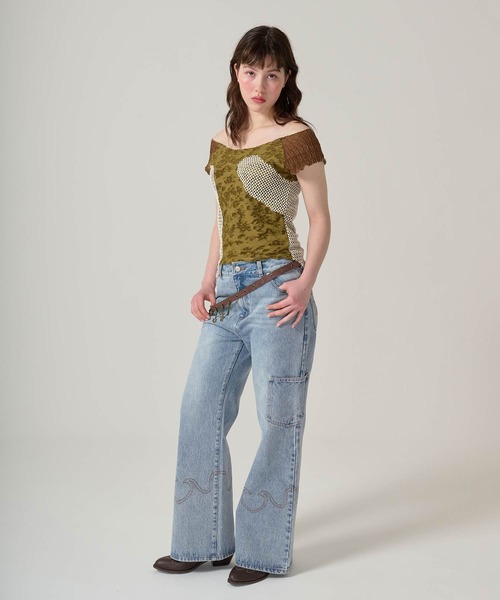 TINA：JOJUN（ティーナジョジュン）の「ウエスタンライク ルーズフレアデニムパンツ TINA：JOJUN（デニムパンツ・レディース・ブルー・S/M）」の3枚目の写真