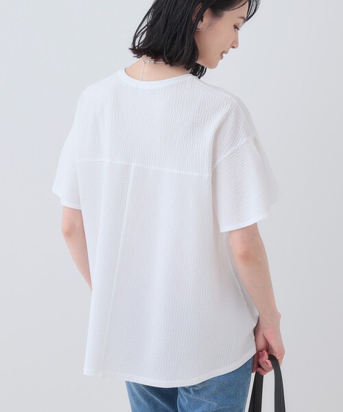 tシャツ 「洗える／体型カバー」凹凸素材フレアデザイントップス レディース 洗える／体型カバー】凹凸素材フレアデザイントップス