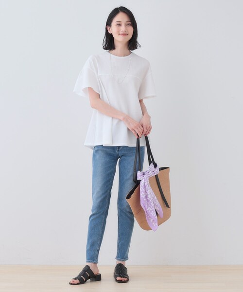 tシャツ 「洗える／体型カバー」凹凸素材フレアデザイントップス レディース 洗える／体型カバー】凹凸素材フレアデザイントップス