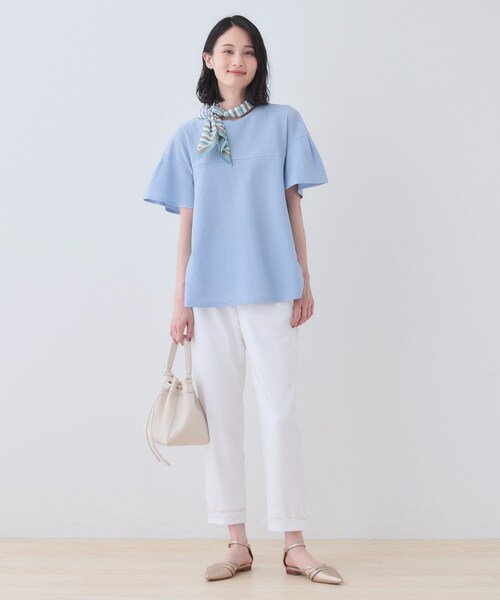 tシャツ 「洗える／体型カバー」凹凸素材フレアデザイントップス レディース 洗える／体型カバー】凹凸素材フレアデザイントップス