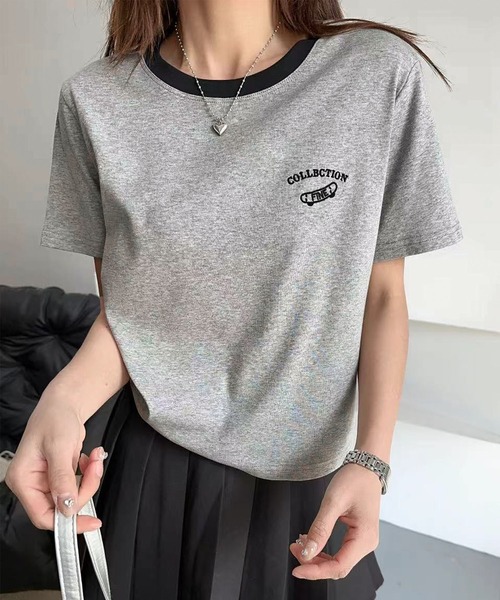 BANICO（バニコ）の「バイカラーネックカジュアルTシャツ (SS)（Tシャツ/カットソー・レディース・ホワイト/ライトグレー/グレー・FREE）」の3枚目の写真