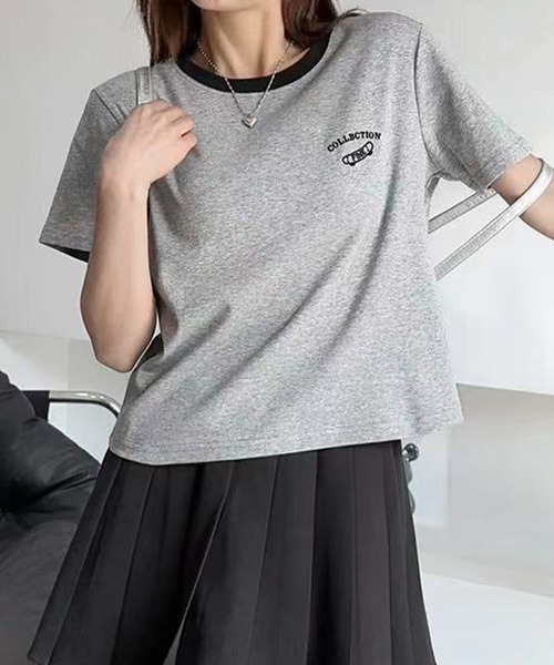 BANICO（バニコ）の「バイカラーネックカジュアルTシャツ (SS)（Tシャツ/カットソー・レディース・ホワイト/ライトグレー/グレー・FREE）」の9枚目の写真