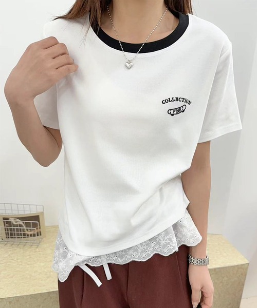BANICO（バニコ）の「バイカラーネックカジュアルTシャツ (SS)（Tシャツ/カットソー・レディース・ホワイト/ライトグレー/グレー・FREE）」の5枚目の写真