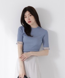 PROPORTION BODY DRESSING | 部分シアー半袖リブニット / 1215270610(ニット/セーター)