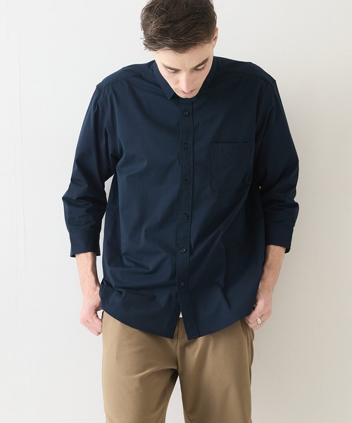 Blue Standard (ブルースタンダード)の「【Blue Standard:ブルースタンダード】エアースルーテック 快適メッシュ7分袖レギュラーカラーシャツ 通気性 吸水速乾 全方向ストレッチ クールビス オフィスカジュアル(シャツ/ブラウス・メンズ・ネイビー/ブラック/カーキ・MEDIUM/LARGE/X-LARGE)」の3枚目の写真