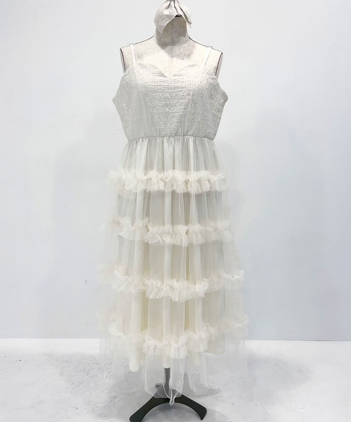 DearMyLoveRose(ディアマイラブローズ)の「【4Lー6L】チュールフリルドールティアードキャミワンピース(ワンピース・レディース・ベビーピンク/ブラック/オフホワイト/グレー・4L/5L/6L)」の9枚目の写真