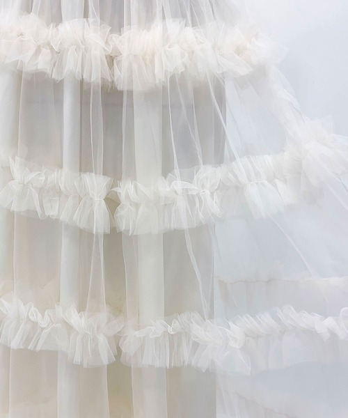 4Lー6L】チュールフリルドールティアードキャミワンピース（ワンピース