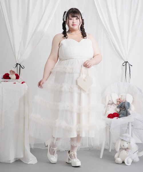DearMyLoveRose(ディアマイラブローズ)の「【4Lー6L】チュールフリルドールティアードキャミワンピース(ワンピース・レディース・ベビーピンク/ブラック/オフホワイト/グレー・4L/5L/6L)」の12枚目の写真