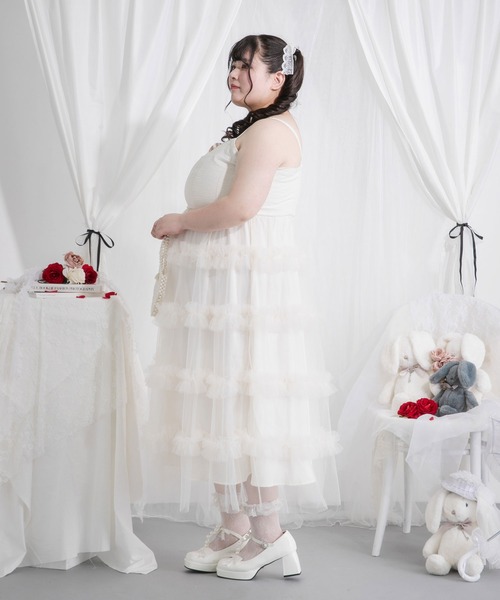 DearMyLoveRose(ディアマイラブローズ)の「【4Lー6L】チュールフリルドールティアードキャミワンピース(ワンピース・レディース・ベビーピンク/ブラック/オフホワイト/グレー・4L/5L/6L)」の14枚目の写真