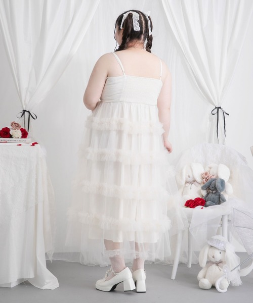 DearMyLoveRose(ディアマイラブローズ)の「【4Lー6L】チュールフリルドールティアードキャミワンピース(ワンピース・レディース・ベビーピンク/ブラック/オフホワイト/グレー・4L/5L/6L)」の16枚目の写真