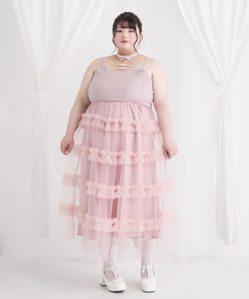 DearMyLoveRose(ディアマイラブローズ)の「【4Lー6L】チュールフリルドールティアードキャミワンピース(ワンピース・レディース・ベビーピンク/ブラック/オフホワイト/グレー・4L/5L/6L)」の19枚目の写真