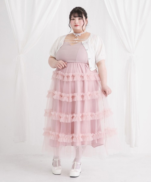 4Lー6L】チュールフリルドールティアードキャミワンピース（ワンピース