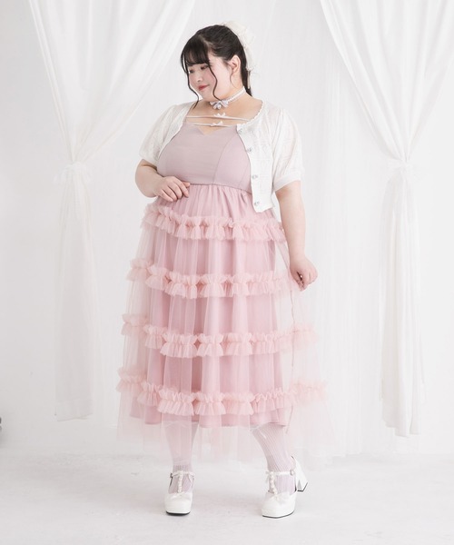 DearMyLoveRose(ディアマイラブローズ)の「【4Lー6L】チュールフリルドールティアードキャミワンピース(ワンピース・レディース・ベビーピンク/ブラック/オフホワイト/グレー・4L/5L/6L)」の18枚目の写真
