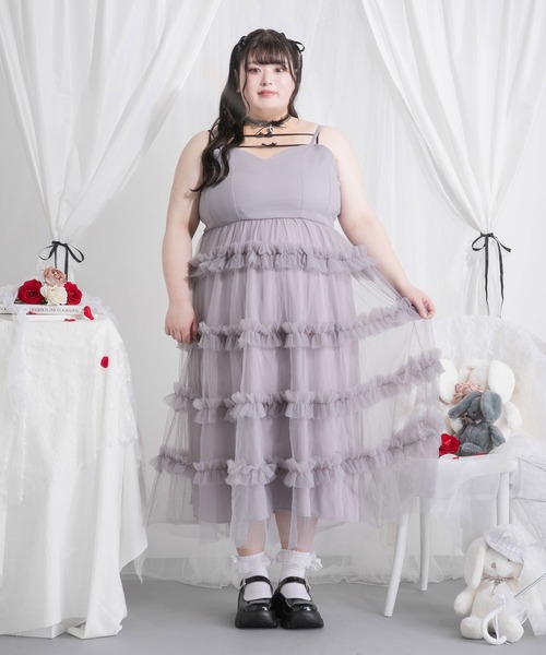 DearMyLoveRose(ディアマイラブローズ)の「【4Lー6L】チュールフリルドールティアードキャミワンピース(ワンピース・レディース・ベビーピンク/ブラック/オフホワイト/グレー・4L/5L/6L)」の22枚目の写真